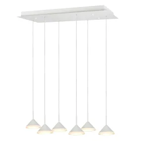 # 61064-2 Adjustable LED Six-Light Hanging Pendant Ceiling Light, Contemporary Design in White Finish, Glass Shade, 10 1/4" Wide