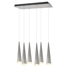 # 61069-1 Adjustable LED Six-Light Hanging Pendant Ceiling Light, Contemporary Design in Brushed Nickel Finish, Metal Shade, 24" Wide