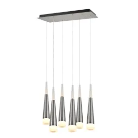 # 61074 Adjustable LED Six-Light Hanging Pendant Ceiling Light, Contemporary Design in Brushed Nickel Finish, Frosted Glass Shade, 22 1/2" Wide