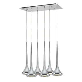 # 61076-1 Adjustable LED Six-Light Hanging Pendant Ceiling Light, Contemporary Design in Chrome Finish, Metal Shade, 24 1/2" Wide