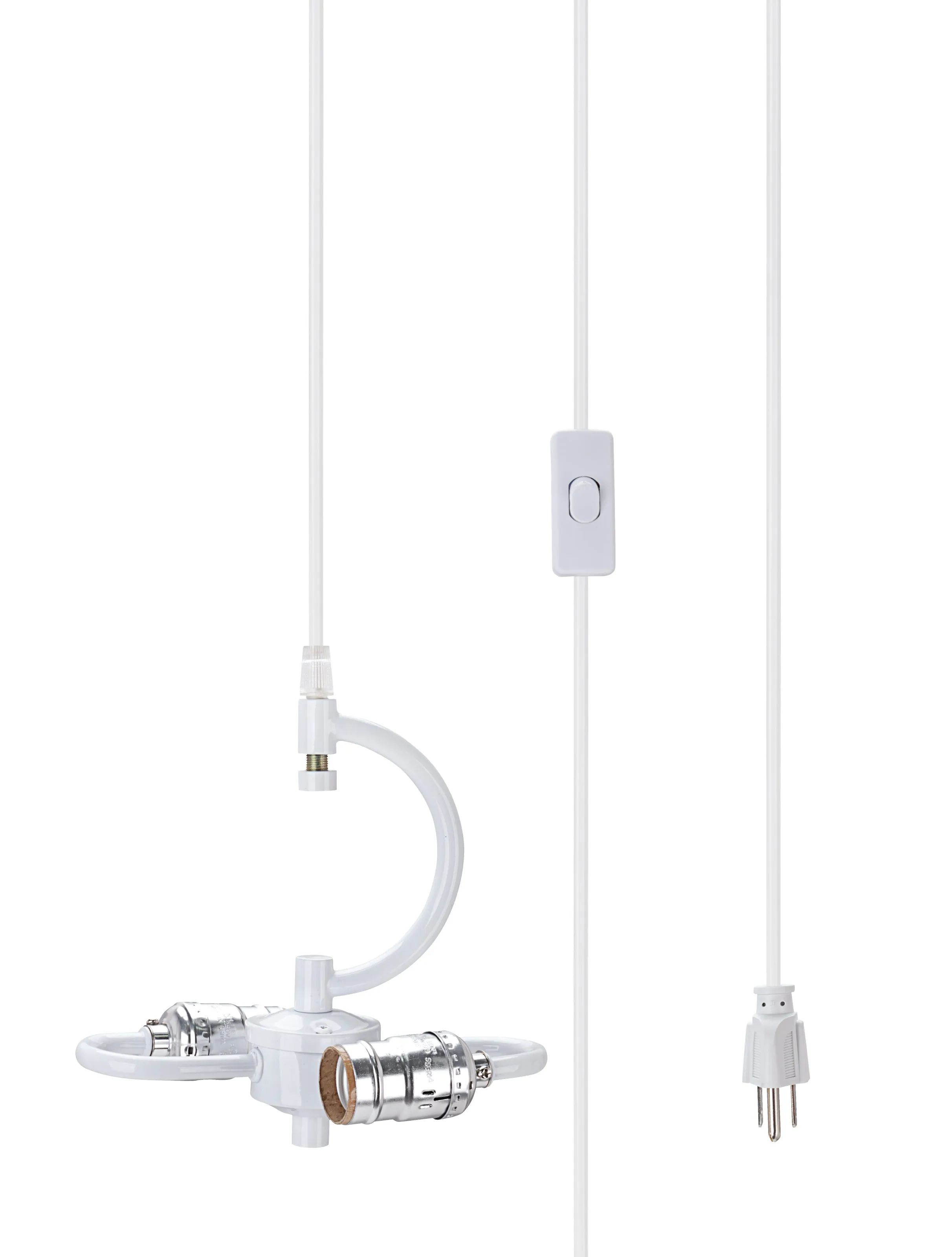 # 72203-21 Two-Light Plug-In Swag Pendant Light Conversion Kit with Transitional Hardback Empire Fabric Lamp Shade, Grey-Black, 19" width