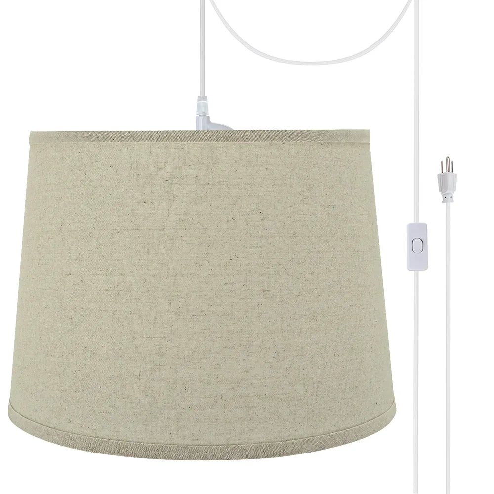# 72316-21 One-Light Plug-In Swag Pendant Light Conversion Kit with Transitional Hardback Empire Fabric Lamp Shade, Light Grey, 14" width
