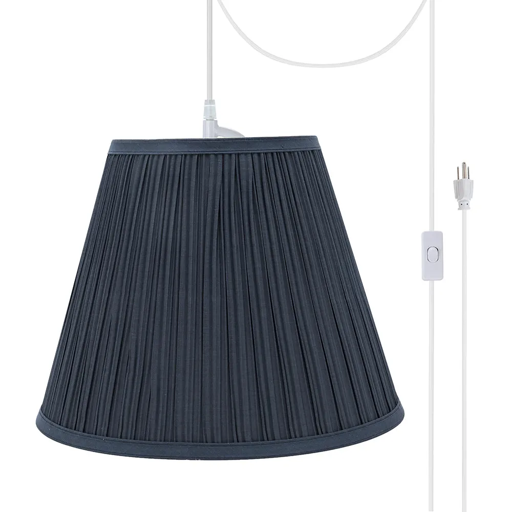 # 73051-21 One-Light Plug-In Swag Pendant Light Conversion Kit with Transitional Pleated Empire Fabric Lamp Shade, Dark Blue, 13" width