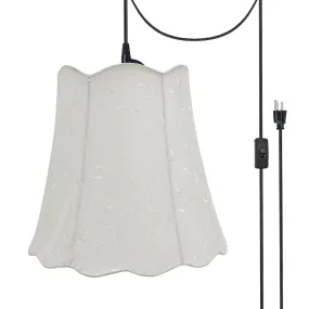 # 74061-21 Two-Light Plug-In Swag Pendant Light Conversion Kit with Transitional Scallop Bell Fabric Lamp Shade, Beige, 16" width