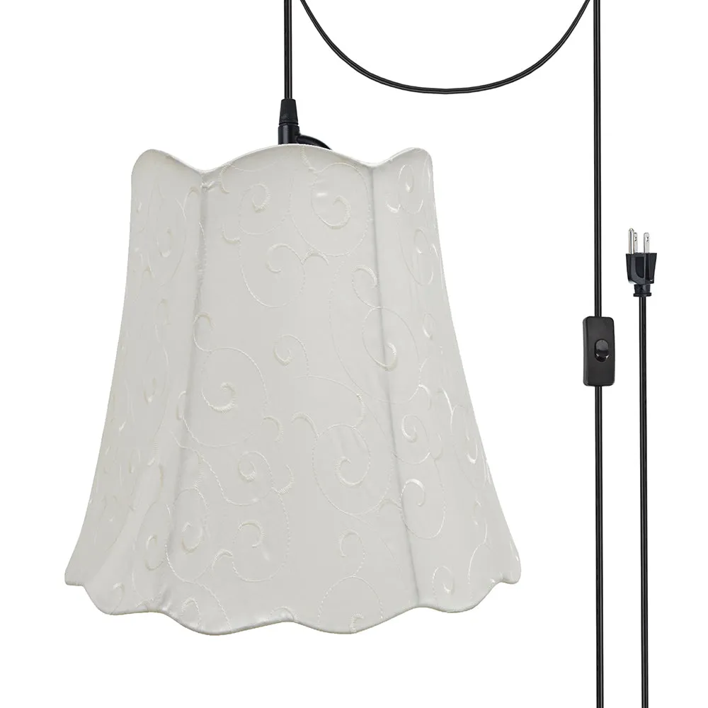 # 74061-21 Two-Light Plug-In Swag Pendant Light Conversion Kit with Transitional Scallop Bell Fabric Lamp Shade, Beige, 16" width