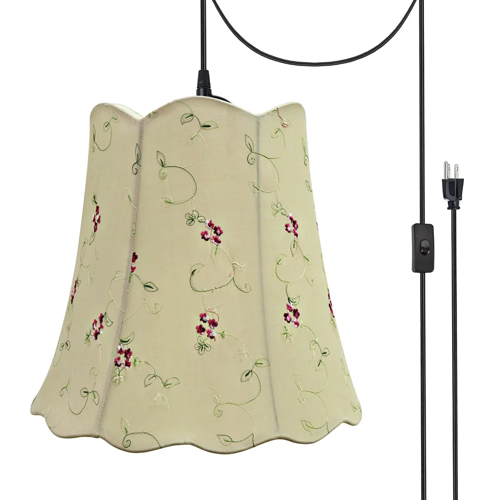 # 74062-21 Two-Light Plug-In Swag Pendant Light Conversion Kit with Transitional Scallop Bell Fabric Lamp Shade, Apricot, 16" width