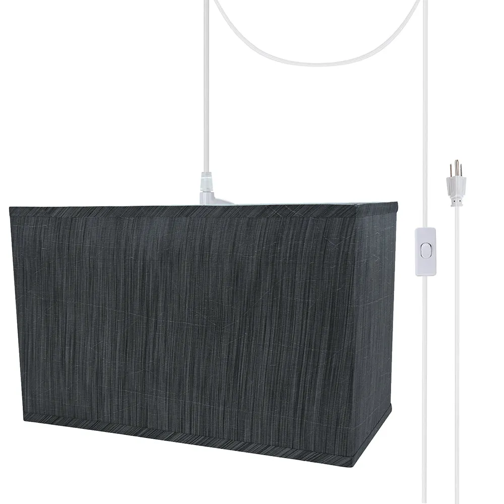 # 76003-21 One-Light Plug-In Swag Pendant Light Conversion Kit with Transitional Hardback Rectangle Fabric Lamp Shade, Grey & Black, 16" width