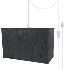 # 76003-21 One-Light Plug-In Swag Pendant Light Conversion Kit with Transitional Hardback Rectangle Fabric Lamp Shade, Grey & Black, 16" width