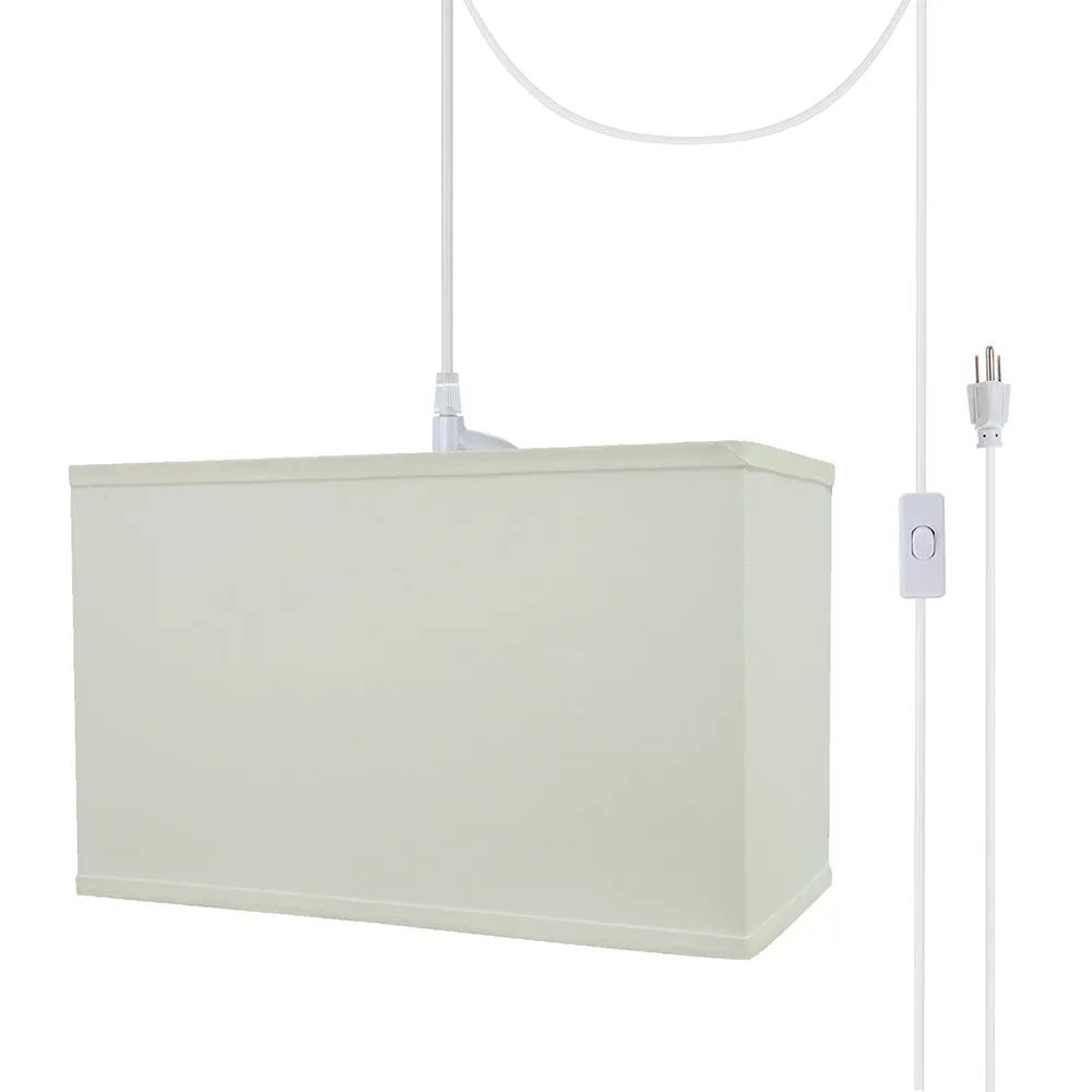 # 76005-21 One-Light Plug-In Swag Pendant Light Conversion Kit with Transitional Hardback Rectangle Fabric Lamp Shade, White, 16" width