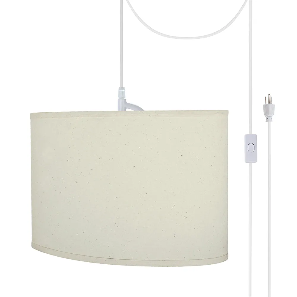 # 77041-21 One-Light Plug-In Swag Pendant Light Conversion Kit with Transitional Hardback Oval Fabric Lamp Shade, Off White, 16-1/2" width