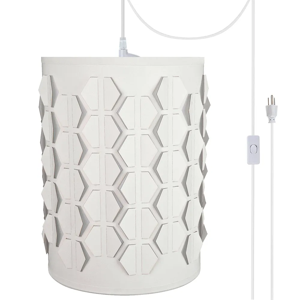 # 79222-21 One-Light Plug-In Swag Pendant Light Conversion Kit with Transitional Drum Laser Cut Fabric Lamp Shade, Off White, 8" width