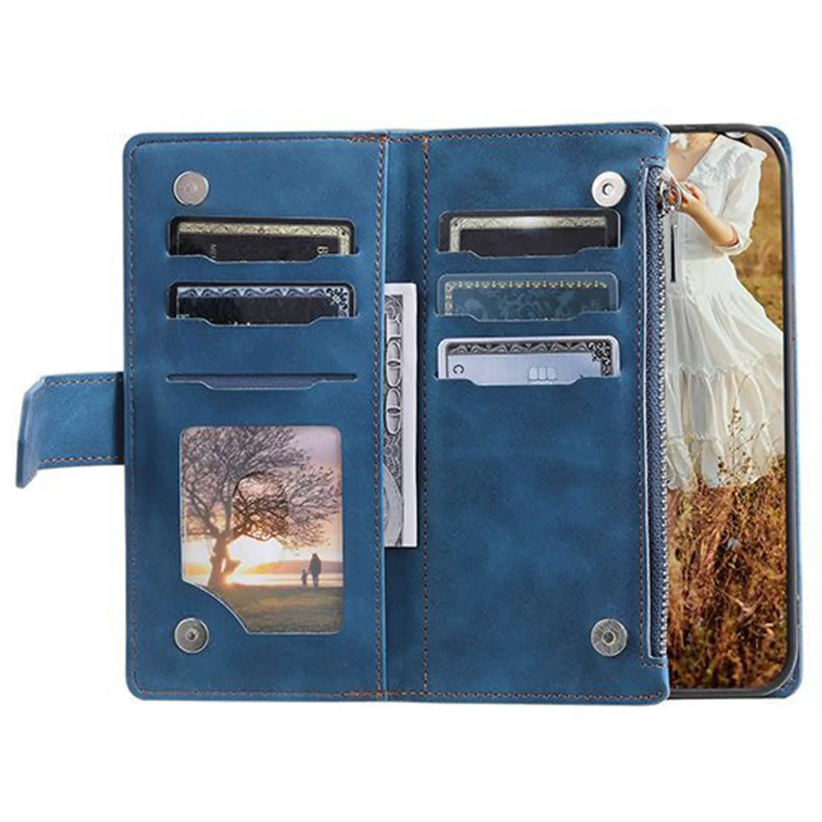 005 Style For iPhone 14 6.1 inch, Shockproof Zipper Pocket Flip Wallet Case Stand PU Leather Rhombus Texture Protective Phone Cover with Strap Card Holder
