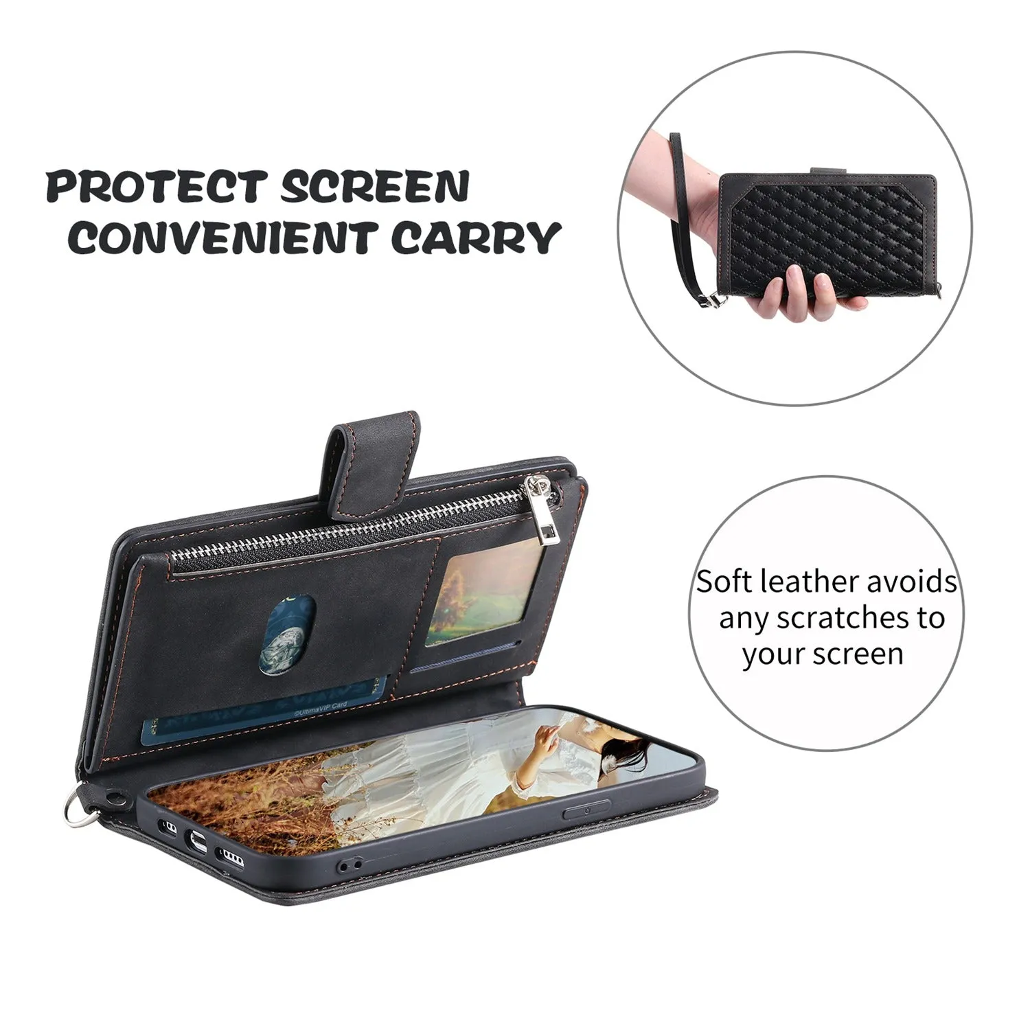 005 Style for Samsung Galaxy S21 4G / 5G Zipper Pocket Rhombus Texture Wallet Case PU Leather Stand Phone Cover with Wrist Strap