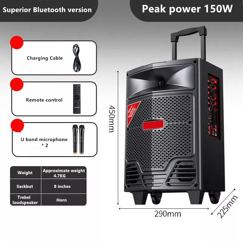 150W Powerful Outdoor Trolley Bluetooth Speakers Karaoke Wooden Wireless High Quality Subwoofer With Microphone Remote Control
