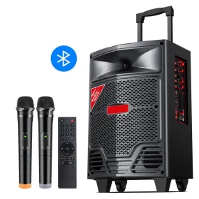 150W Powerful Outdoor Trolley Bluetooth Speakers Karaoke Wooden Wireless High Quality Subwoofer With Microphone Remote Control