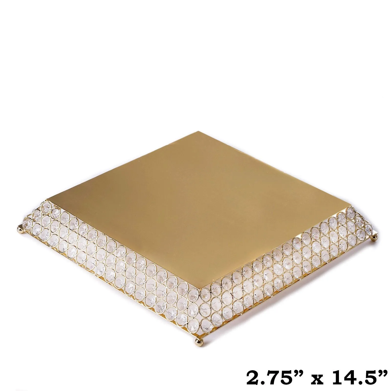 15" Bejeweled Gold Flat Crystal Beaded Stainless Steel Chandelier Wedding Riser Cake Stand