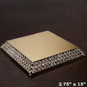 15" Bejeweled Gold Flat Crystal Beaded Stainless Steel Chandelier Wedding Riser Cake Stand