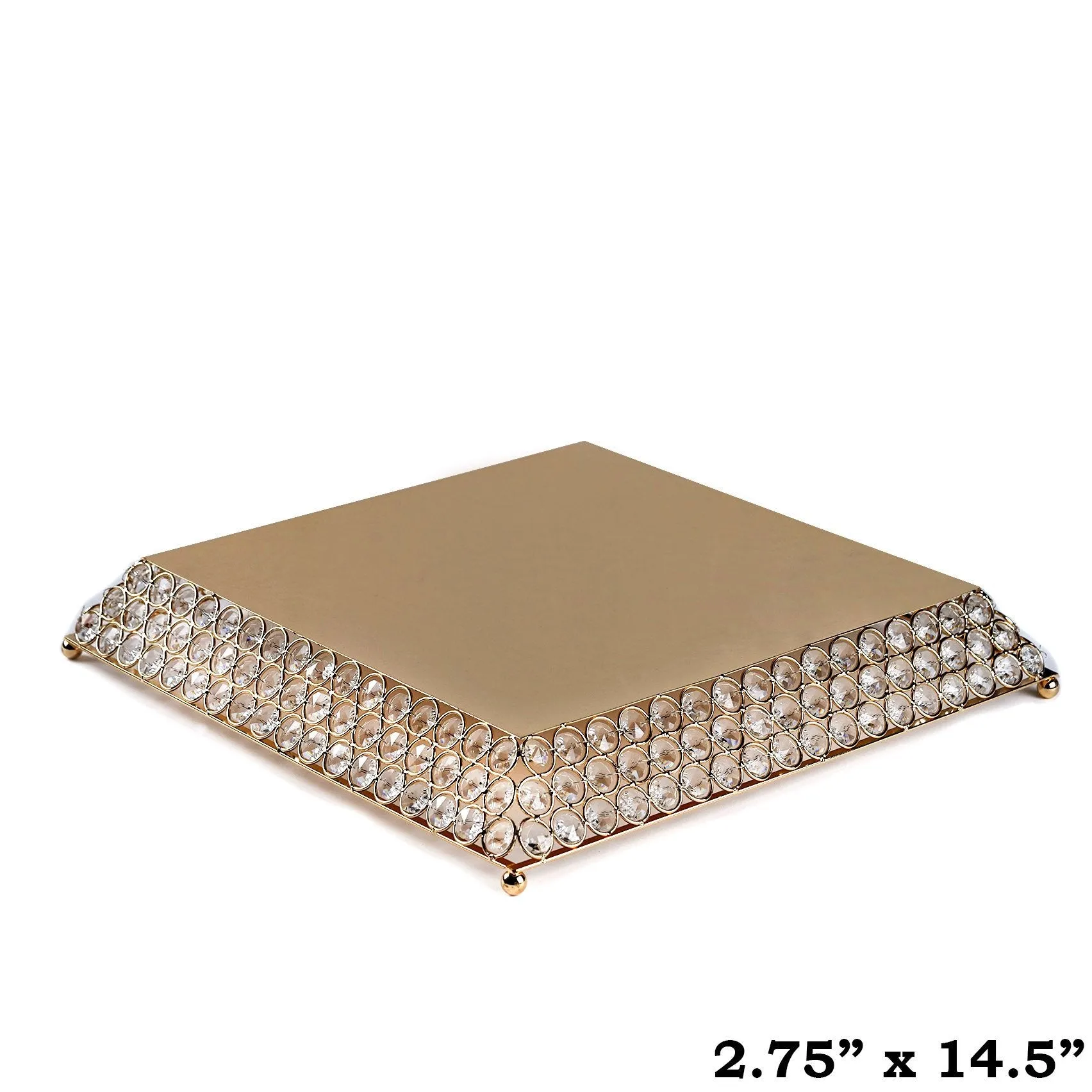 15" Bejeweled Gold Flat Crystal Beaded Stainless Steel Chandelier Wedding Riser Cake Stand