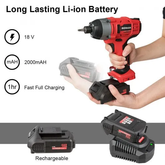 18V Cordless Driver Impact Tool Kit with LED Light