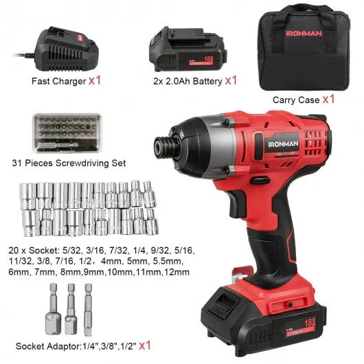 18V Cordless Driver Impact Tool Kit with LED Light
