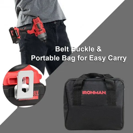 18V Cordless Driver Impact Tool Kit with LED Light