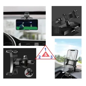 3 in 1 Car GPS Smartphone Holder: Dashboard / Visor Clamp   AC Grid Clip for Auro Compact 6321 - Black