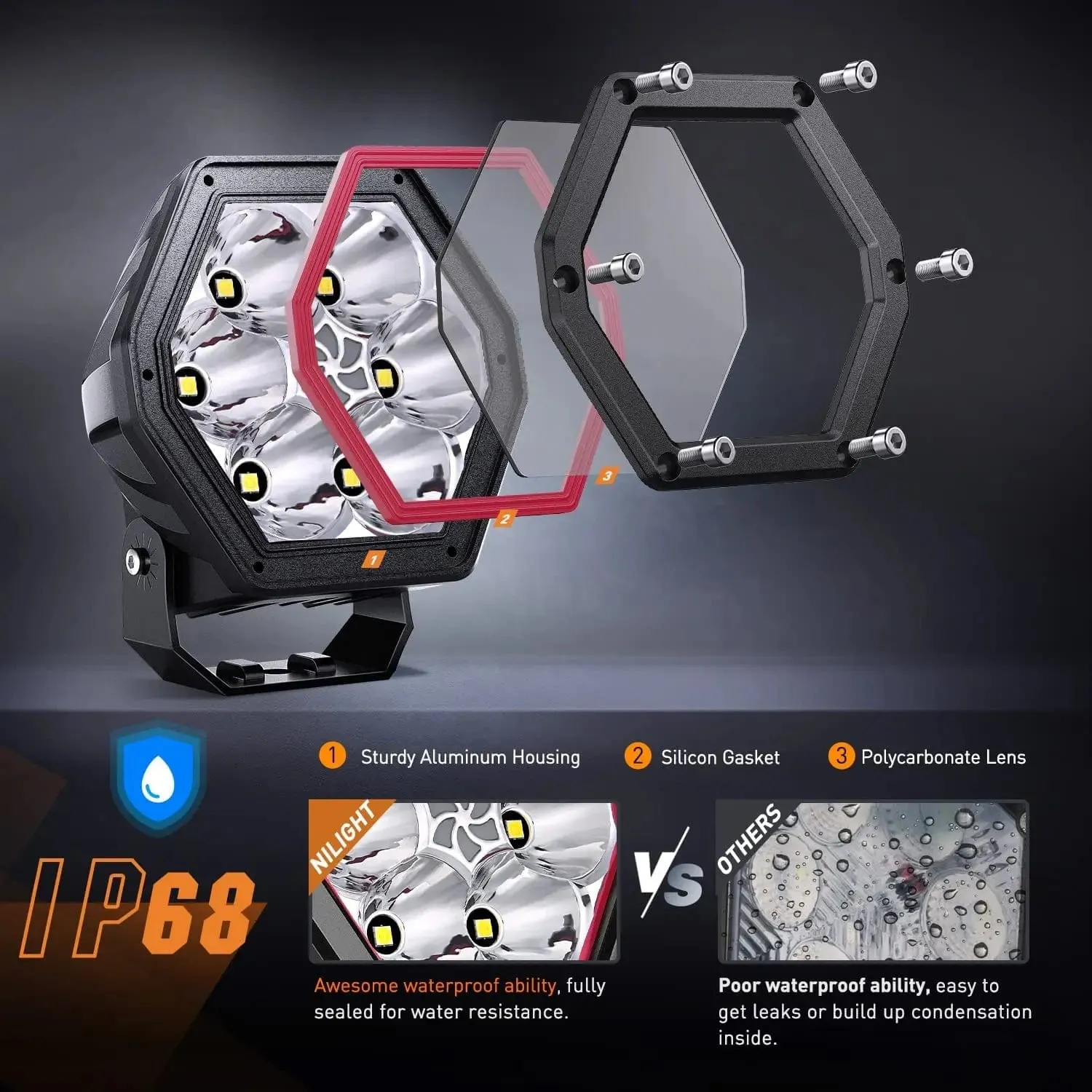 4 Inch 30W 2600LM Hexagon DRL Spot LED Pods (Pair) | 16AWG DT Wire