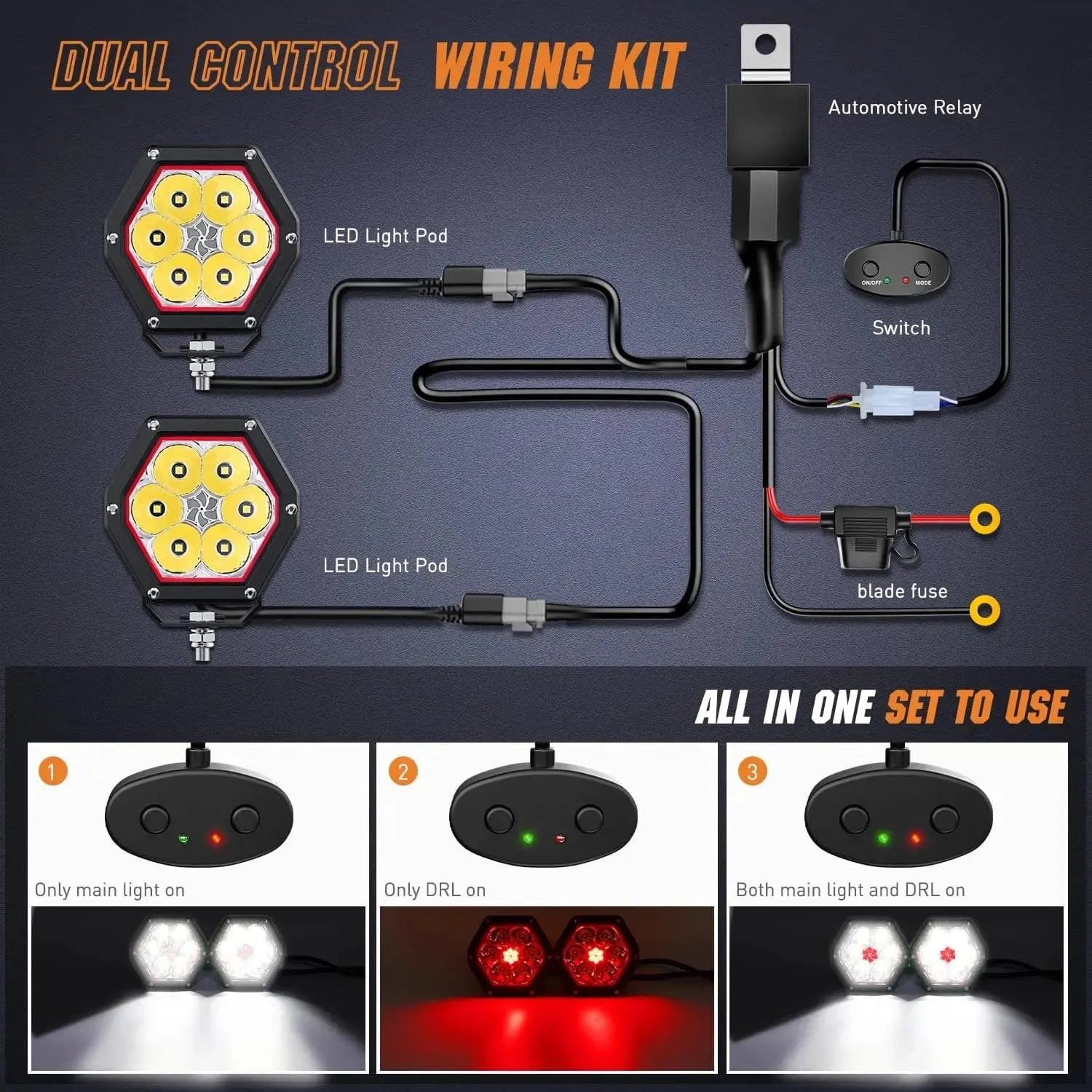 4 Inch 30W 2600LM Hexagon DRL Spot LED Pods (Pair) | 16AWG DT Wire