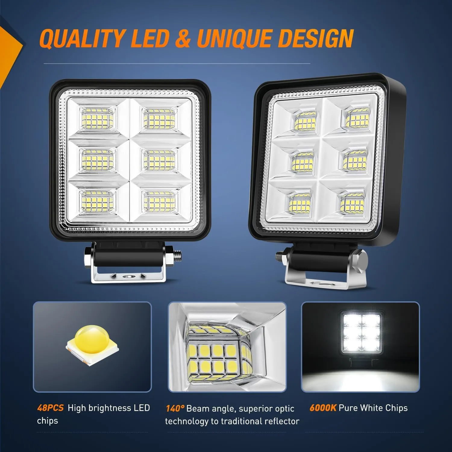4 Inch 48LED Square Flood LED Pod Lights (Pair)