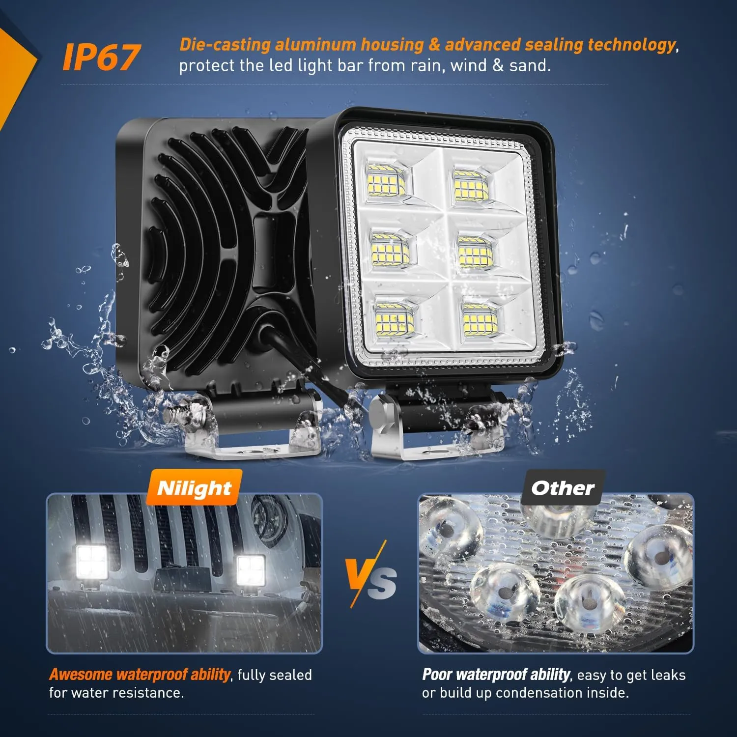 4 Inch 48LED Square Flood LED Pod Lights (Pair)