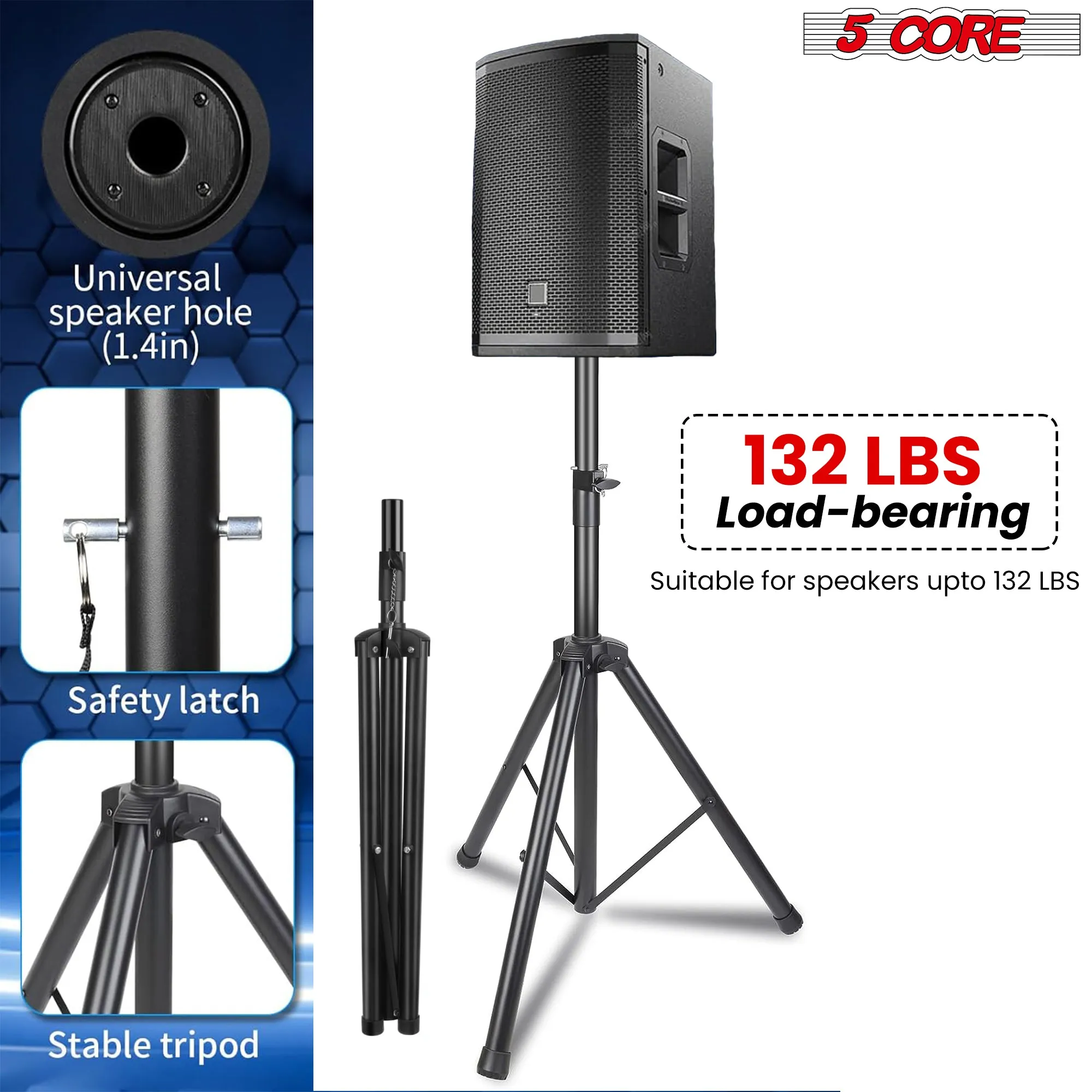 5 Core Speaker Stand Tripod Heavy Duty Adjustable Up to 72 Inch DJ