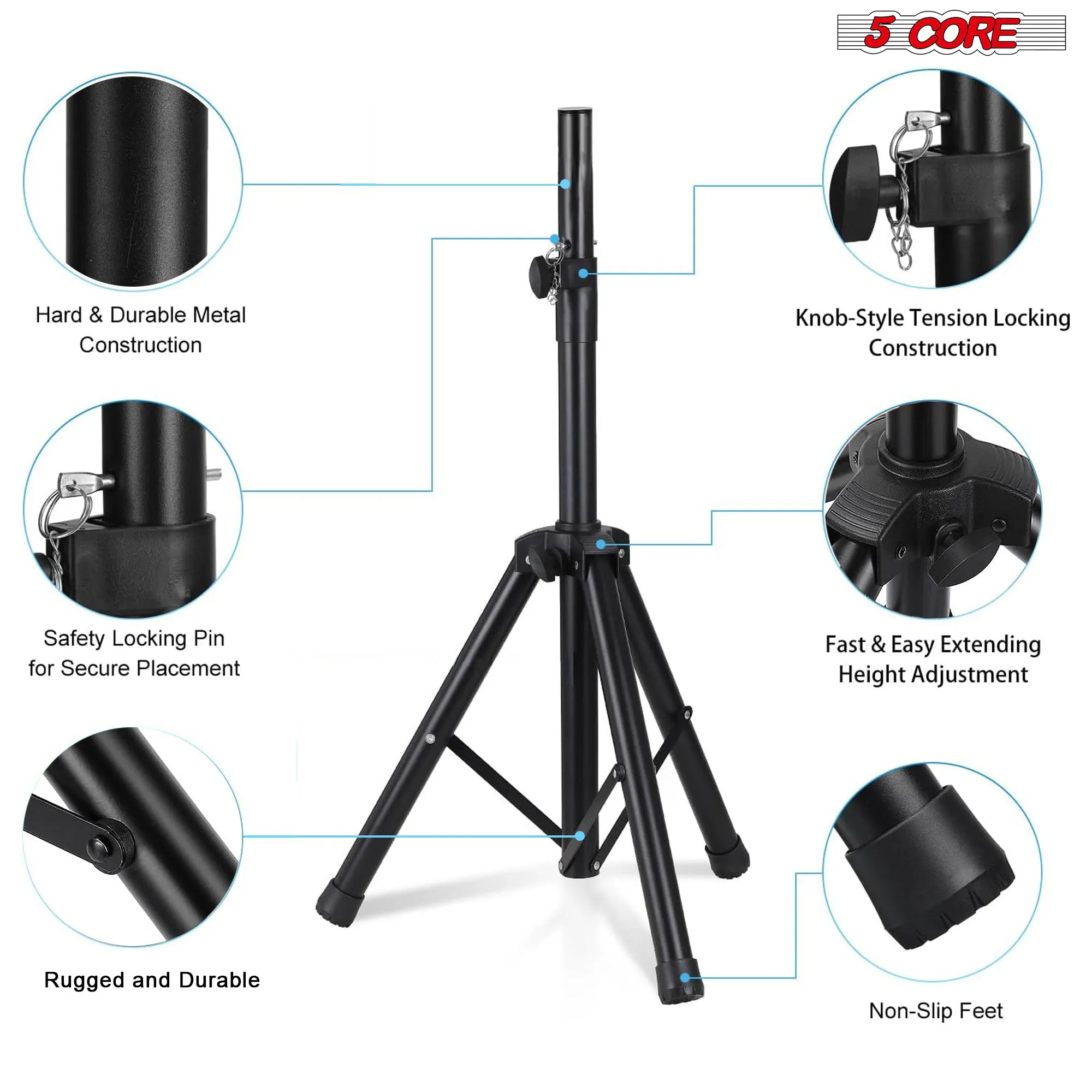 5 Core Speaker Stand Tripod Heavy Duty Adjustable Up to 72 Inch DJ