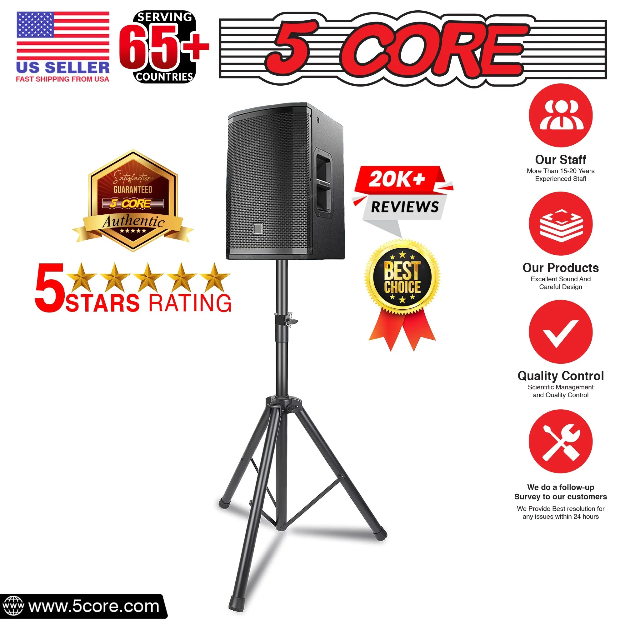 5 Core Speaker Stand Tripod Heavy Duty Adjustable Up to 72 Inch DJ