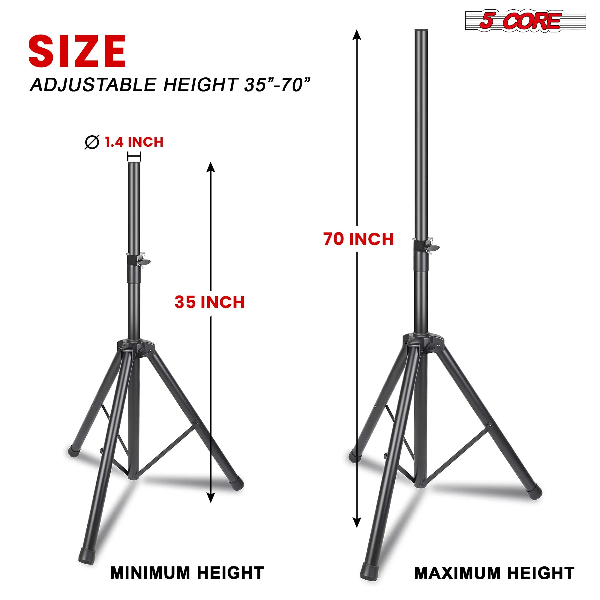 5 Core Speaker Stand Tripod Heavy Duty Adjustable Up to 72 Inch DJ