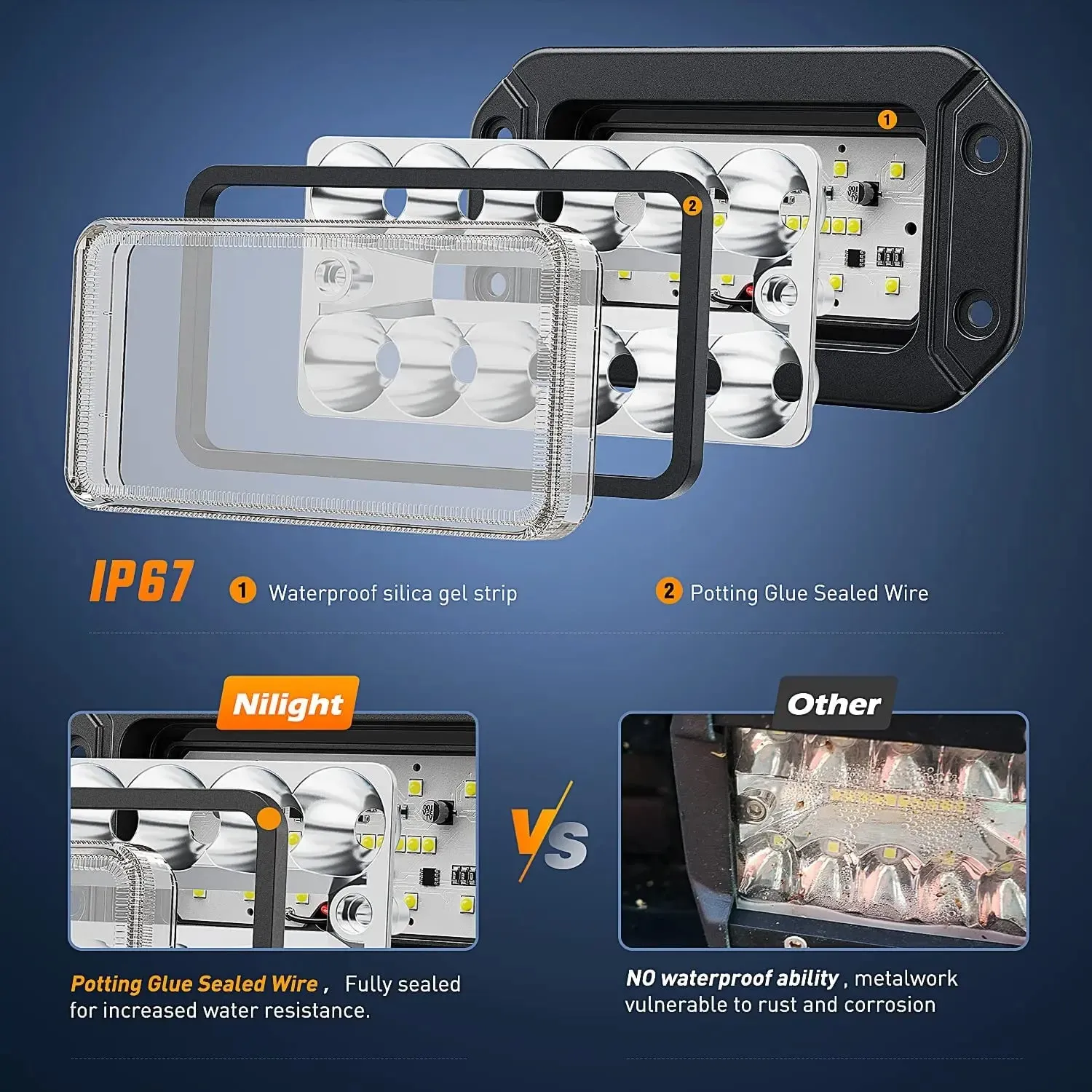 6 Inch 39W Upgraded Flush Mount Spot Flood LED Work Lights (Pair)
