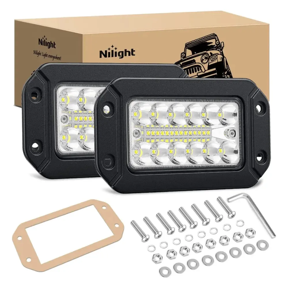 6 Inch 39W Upgraded Flush Mount Spot Flood LED Work Lights (Pair)