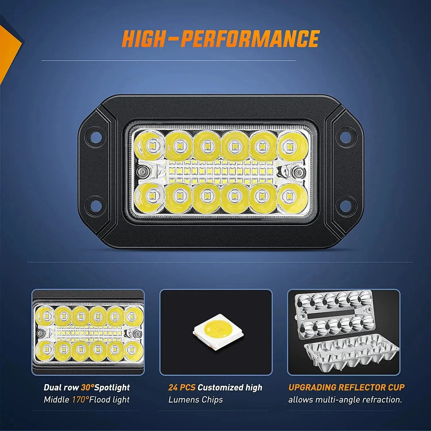 6 Inch 39W Upgraded Flush Mount Spot Flood LED Work Lights (Pair)