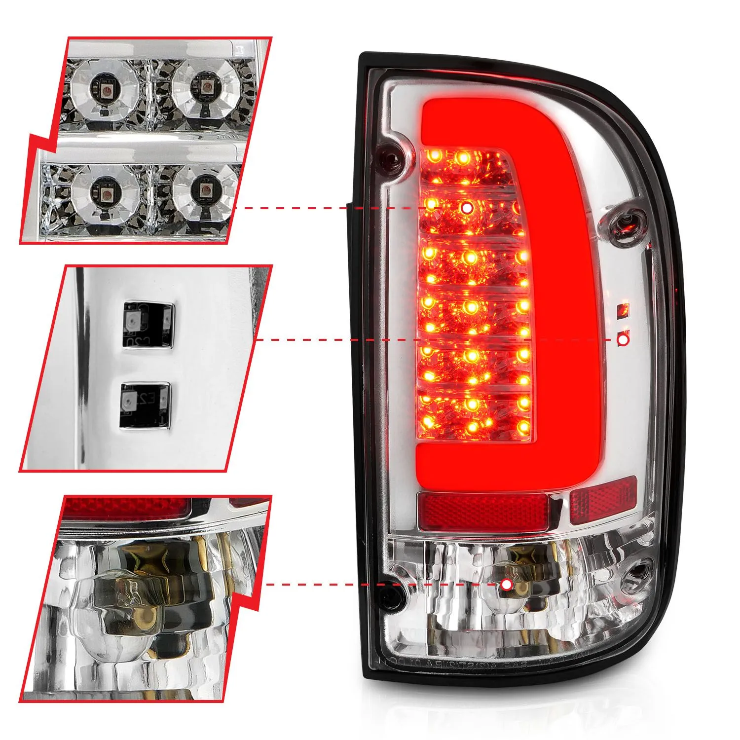 Anzo LED Tail Lights Chrome Clear For Tacoma (1995-2000)