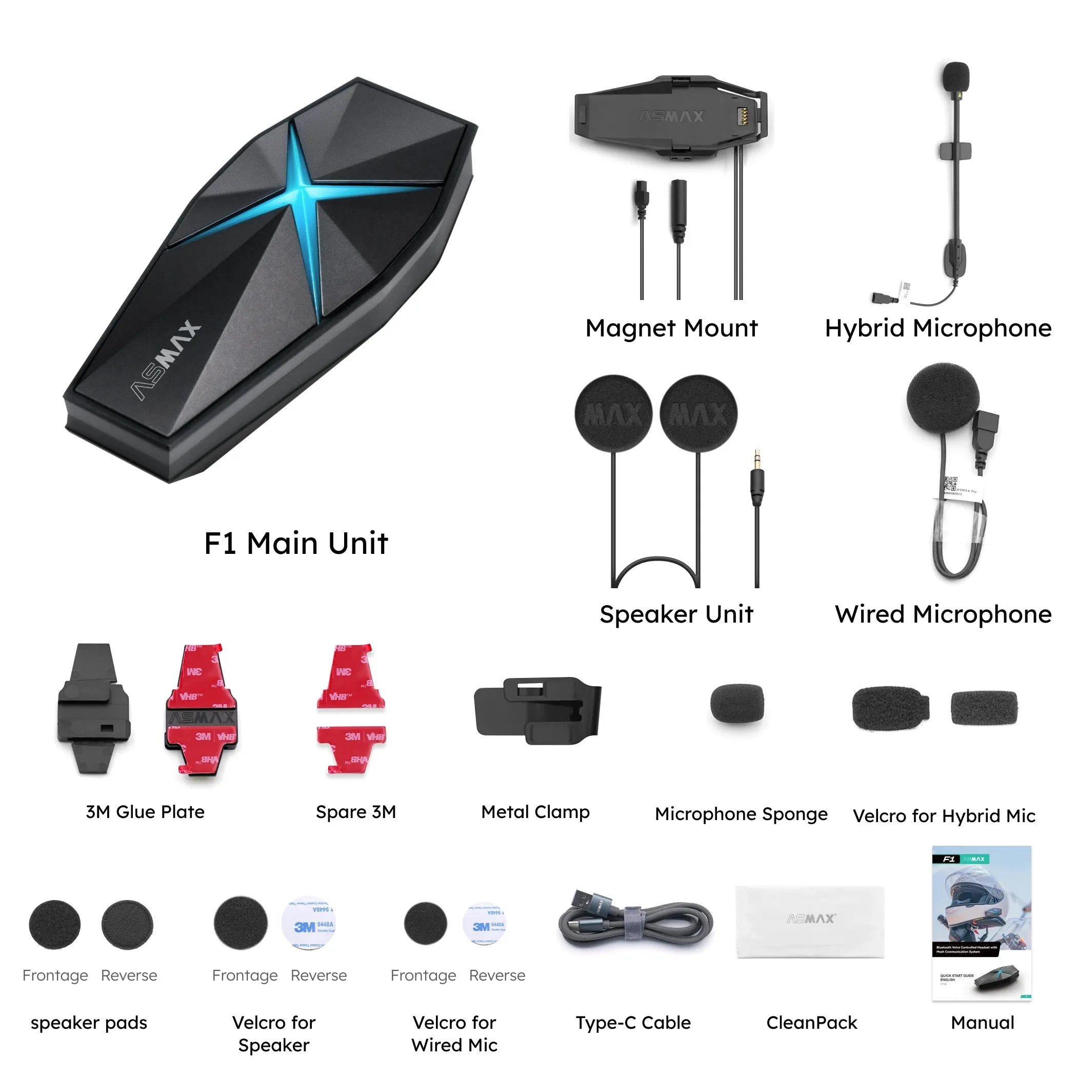 ASMAX F1 Motorcycle Intercom Helmet Bluetooth Headset 10 Riders 1800m Communicator Waterproof BT5.3 Interphone Ai Voice Control