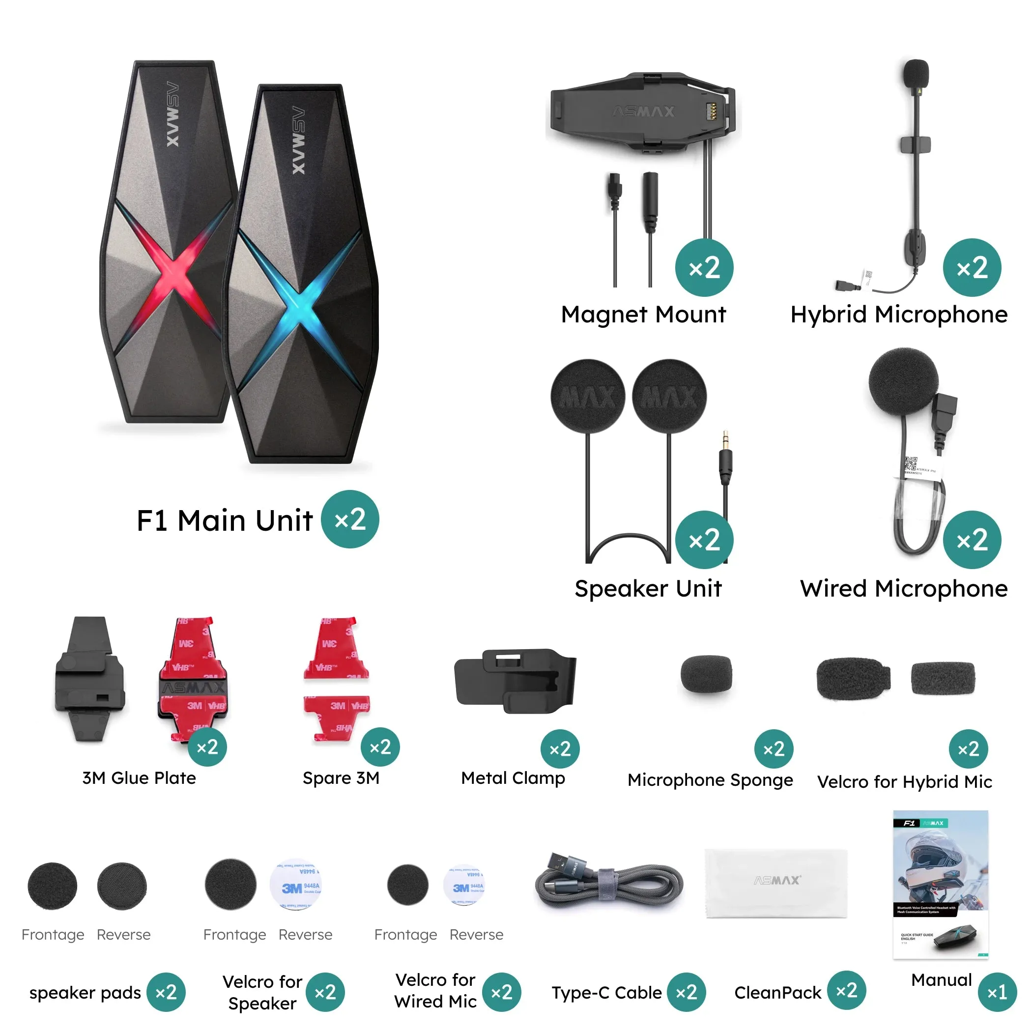 ASMAX F1 Motorcycle Intercom Helmet Bluetooth Headset 10 Riders 1800m Communicator Waterproof BT5.3 Interphone Ai Voice Control