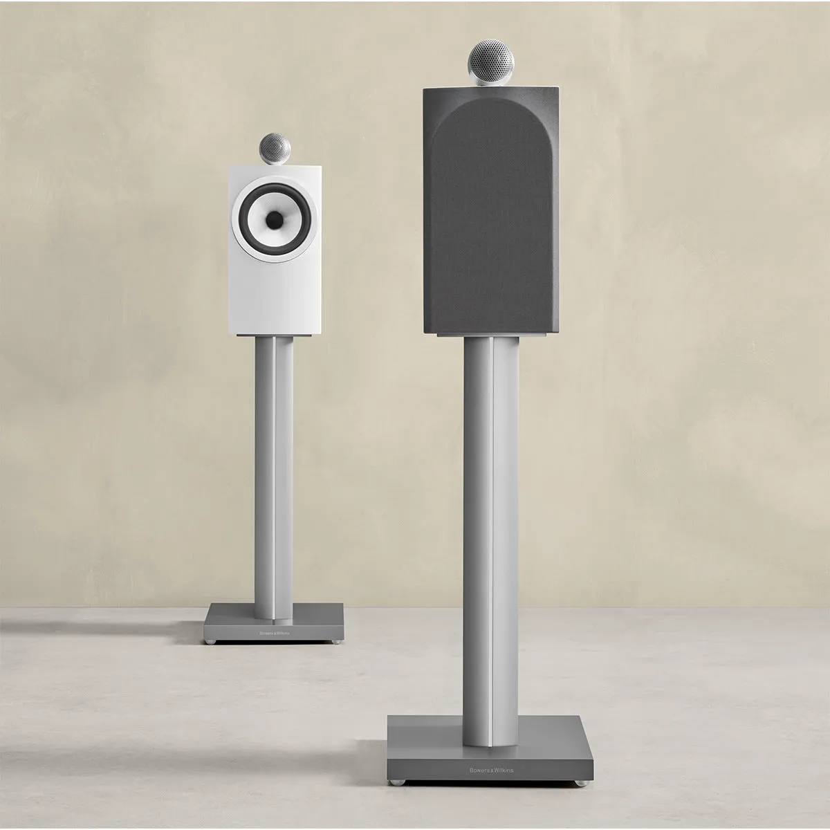 Bowers & Wilkins 707 S3 2-Way Bookshelf Speaker (Satin White) FS-700 Floor Stand (Silver) - Each