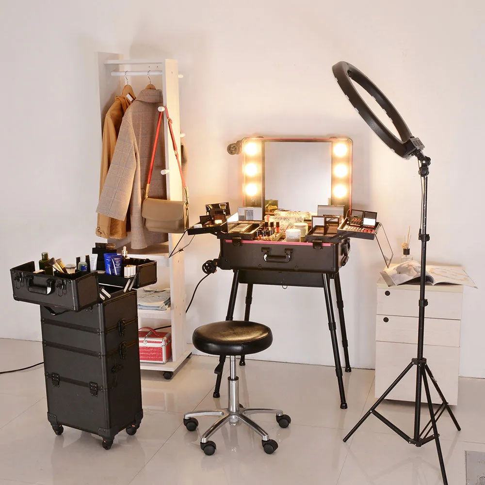 Byootique 4-wheel Pro Rolling Makeup Cosmetic Case w/ LED Light & Stand