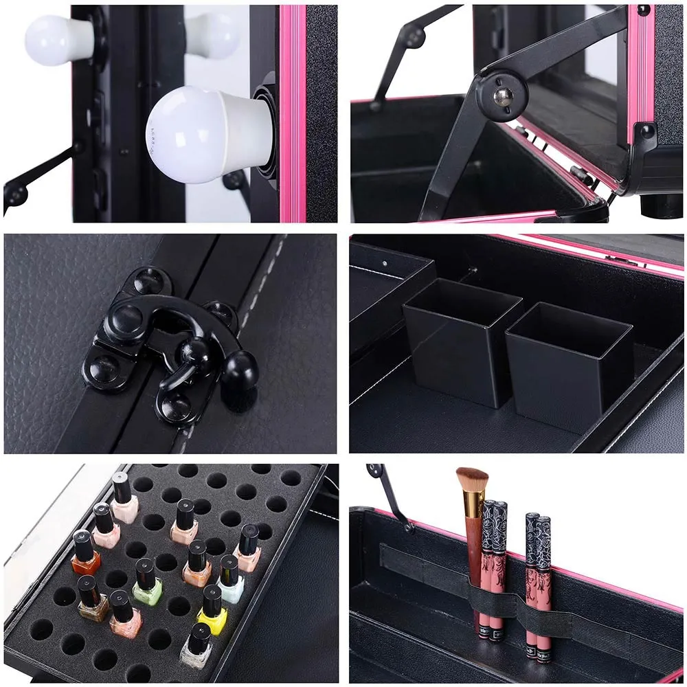 Byootique 4-wheel Pro Rolling Makeup Cosmetic Case w/ LED Light & Stand