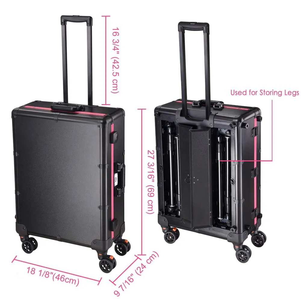 Byootique 4-wheel Pro Rolling Makeup Cosmetic Case w/ LED Light & Stand