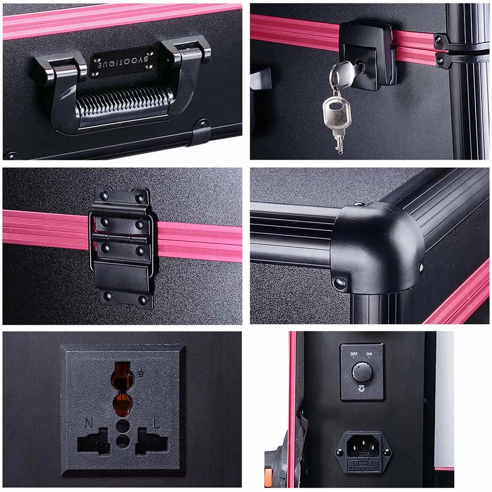 Byootique 4-wheel Pro Rolling Makeup Cosmetic Case w/ LED Light & Stand