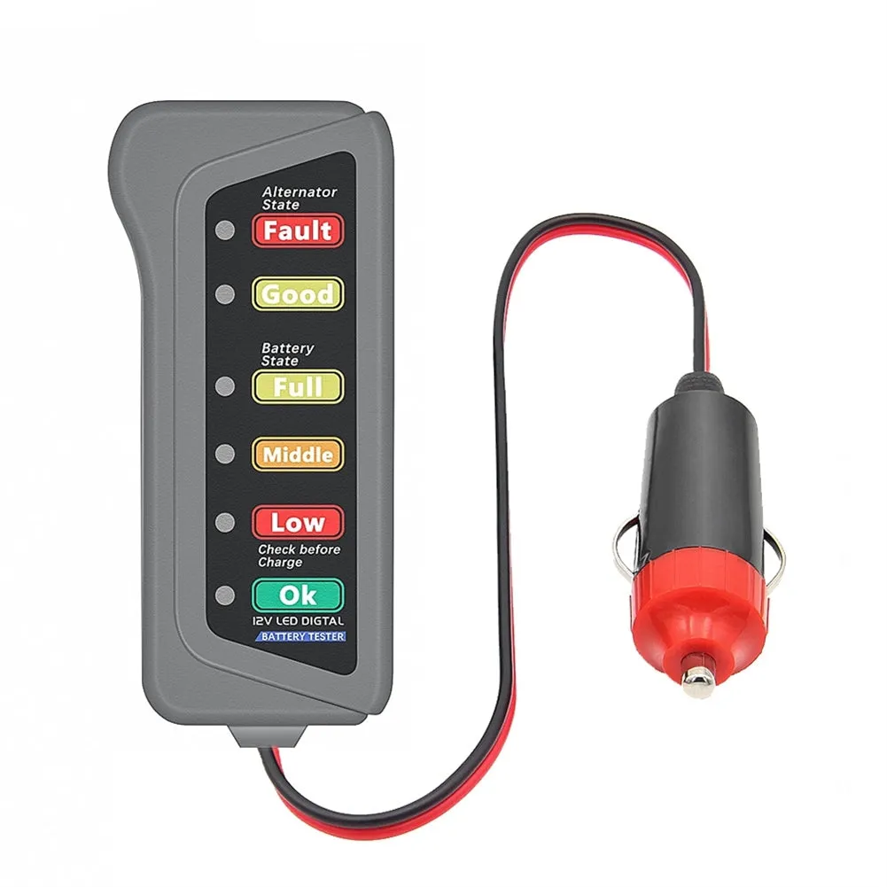 Car Cigarette Lighter Battery Tester 6 Led Lights Display