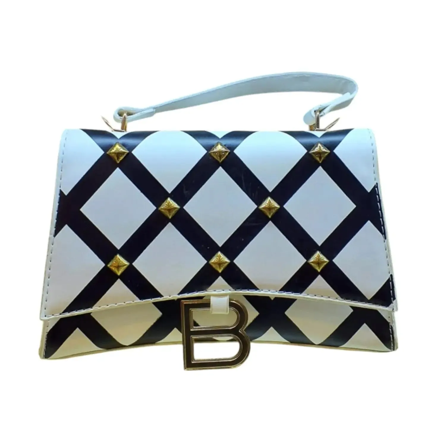 Checkered Shoulder Bag with "B" Logo