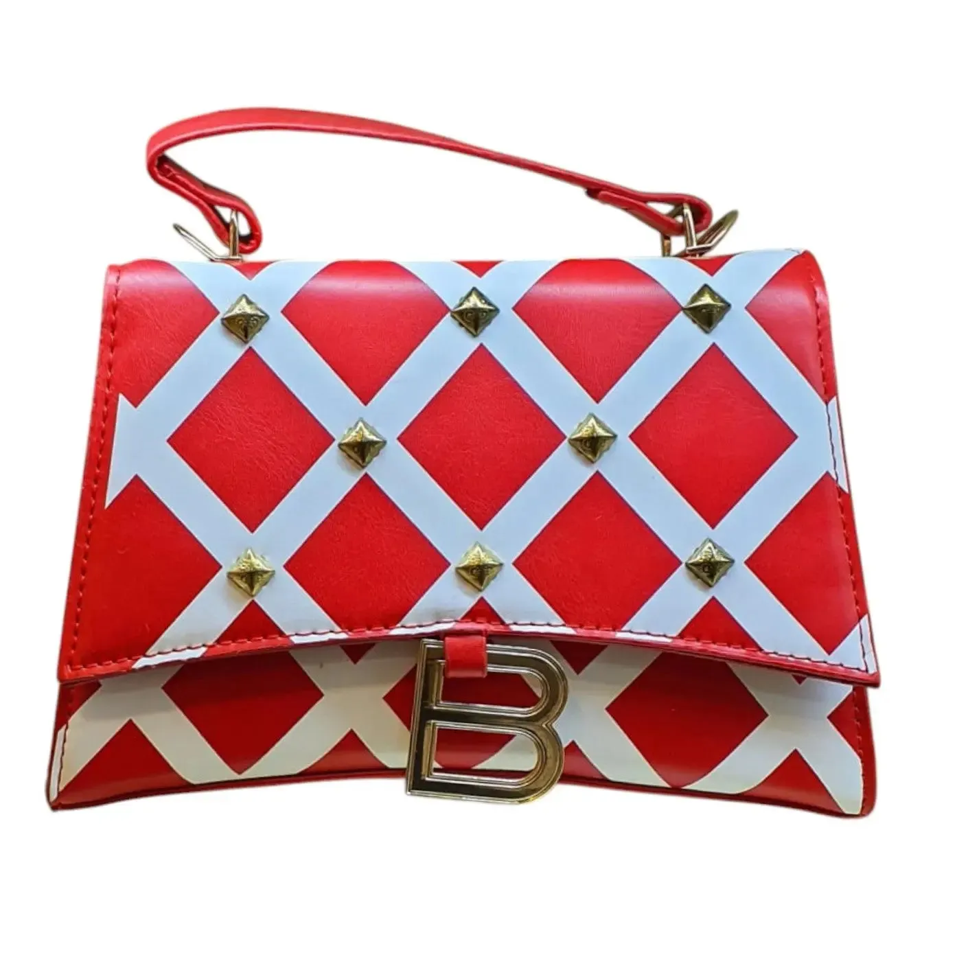 Checkered Shoulder Bag with "B" Logo