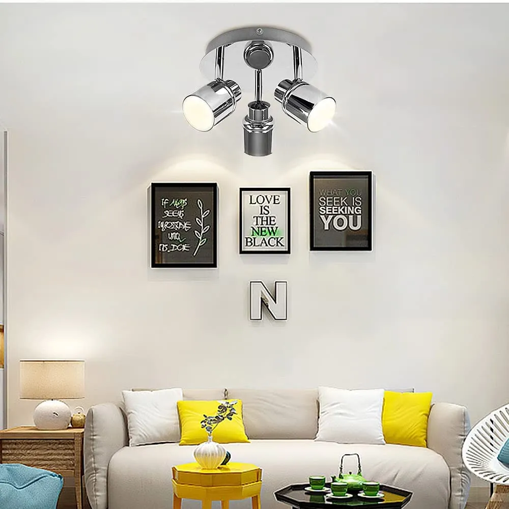 Depuley Modern 3-Light Multi-Directional Ceiling Fixture, Adjustable Round Track Lighting Kits, GU10 LED Bulb, Warm White, Polished Chrome
