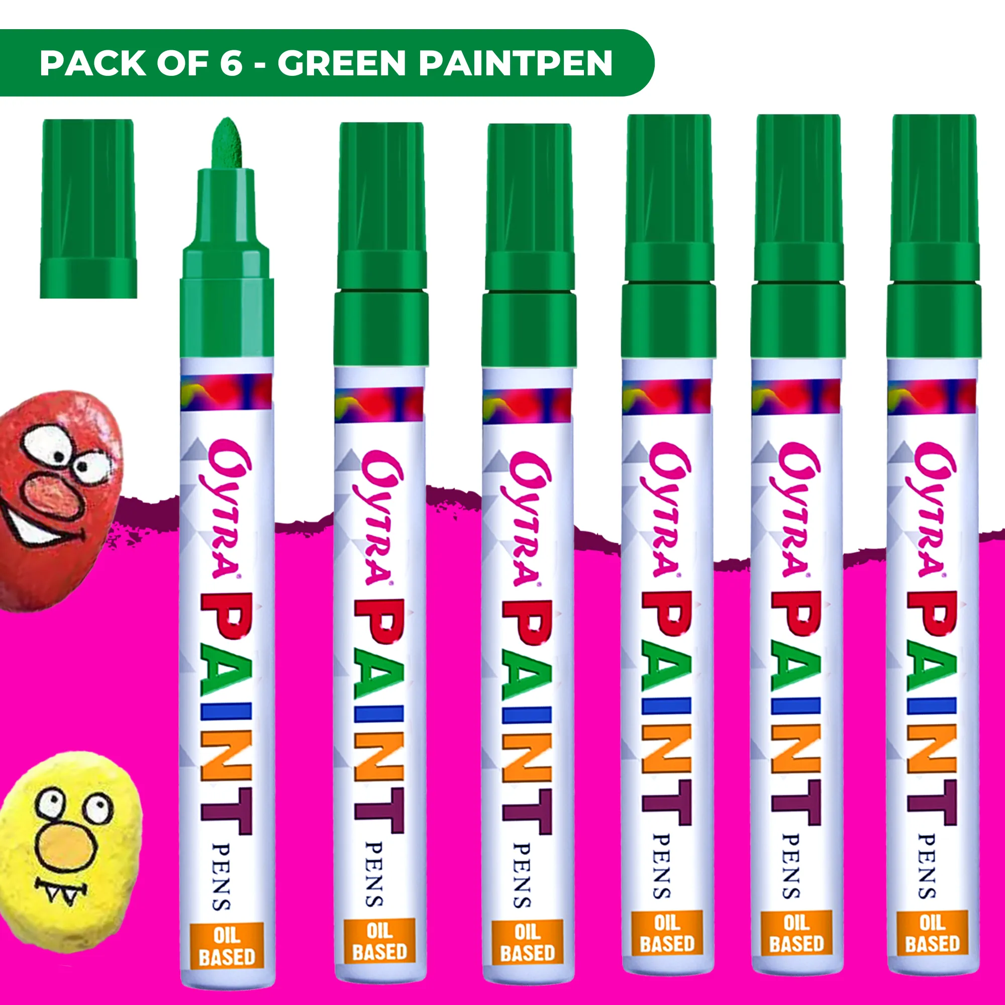 Green Paint Permanent Marker Pen Set of 6